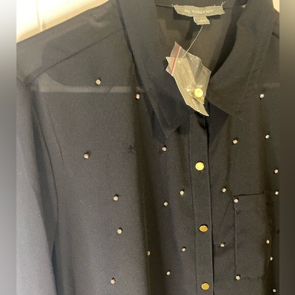 NY Collection sheer shirt with rhinestones, black, size L - Picture 5 of 5